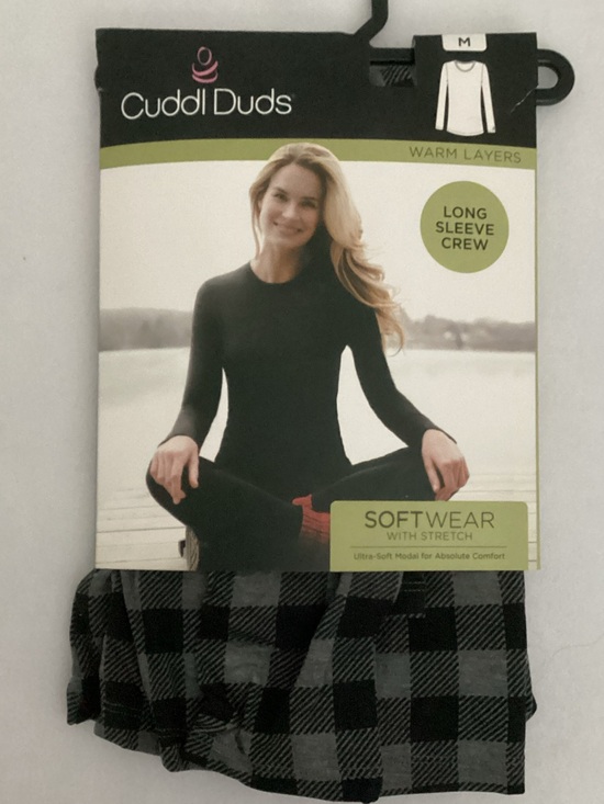 Cuddl Duds Tops - Cuddl Duds Softwear with Stretch Long Sleeve Crew - Plaid Black & Charcoal